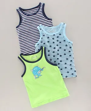 Babyoye Sleeveless Vest Star Print Pack of 3 - Blue