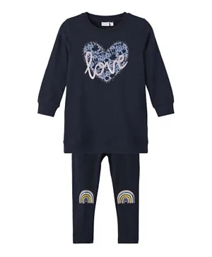 Name It All Over Printed Sweatshirt & Leggings Set - Dark Sapphire