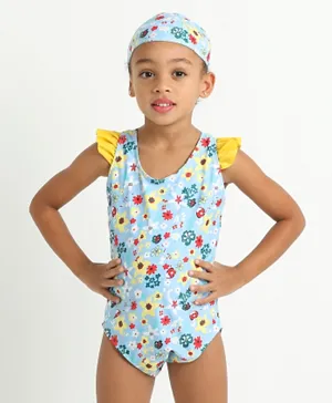Kookie Kids V Cut Swimsuit with Cap - Blue