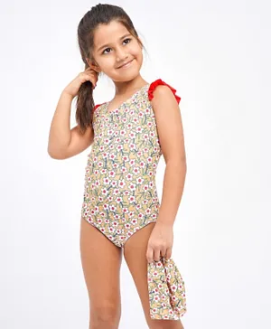 Kookie Kids V Cut Swimsuit with Cap - Red