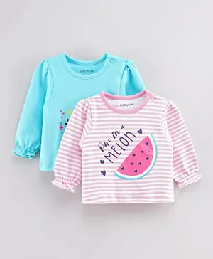 Babyoye Full Sleeves Cotton T-Shirt Fruits Print Pack of 2  - Pink Blue