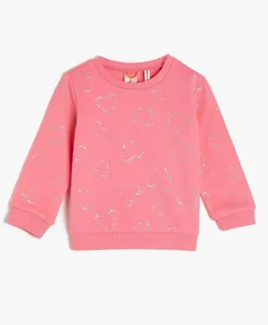 Koton Heart Glitter Graphic Sweatshirt - Pink