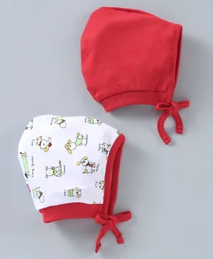 Babyhug 100% Cotton Caps Red Pack of 2 -  Diameter 8 cm