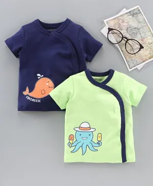 Babyoye Half Sleeves Jhablas Pack Of 2 Sea Animal Print - Green Blue