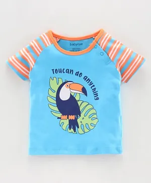 Babyoye Cotton Raglan Sleeves Tee Bird Print - Blue Orange