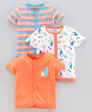 Babyoye Half Sleeves Cotton Blend Jhabla Tropical Print Pack of 3 - Orange