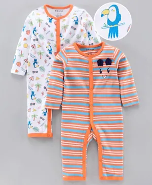 Babyoye Full Sleeves Striped & Printed Romper Pack of 2 - Orange