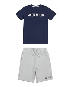 Jack Wills Logo Graphic Tee and Short Set - Blue & Grey