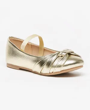 Flora Bella by ShoeExpress Mary Jane Ballerinas with Bow Accent and Elasticated Strap - Gold