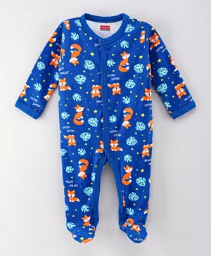 Babyhug Full Sleeves Sleepsuit Animal Print - Blue