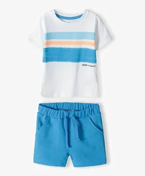 Minoti Graphic T-Shirt & Solid Shorts Set - Blue & White