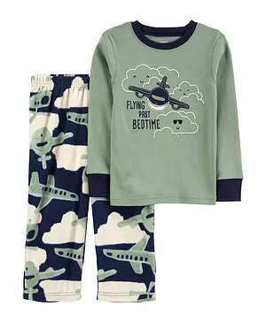 Carter's 2 Piece Airplane Cotton & Fleece Pyjamas Set - Green