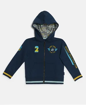 Beverly Hills Polo Club Embroidered & Graphic Zip Through Hoodie - Blue
