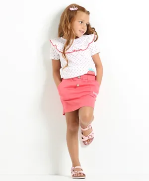 Babyhug Short Sleeves Top & Skirt Strawberry Embroidery - White Coral
