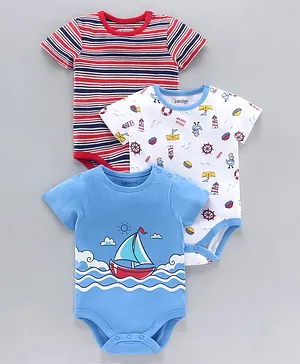 Babyoye Half Sleeves Onesie Nautical Print Pack of 3 - Red