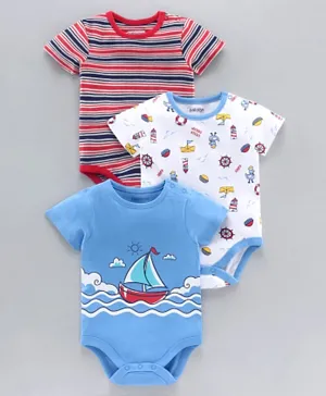 Babyoye Half Sleeves Onesie Nautical Print Pack of 3 - Red