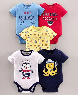 Babyoye Half Sleeves Onesies Pack of 5 - Multicolor