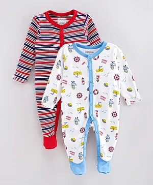 Babyoye Full Sleeves Sleep Suit Pack of 2 - Red White