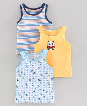 Babyoye Cotton Sleeveless Vests Multiprint Pack of 3 - Blue Yellow