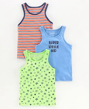 Babyoye Sleeveless Printed Vest Pack of 3 - Blue Green Red