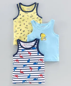 Babyoye Sleeveless Printed Vest Pack of 3 - Blue Yellow