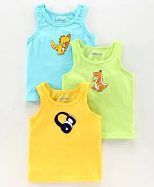 Babyoye Cotton Printed Vest Pack of 3 - Teal & Yellow