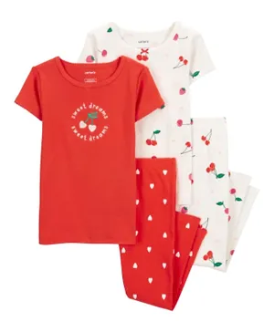 Carter's 4-Piece Cherries & Strawberries 100% Snug Fit Cotton Pajamas - Red & White