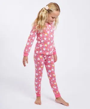 Babyhug Full Sleeves Night Suit Animal Print - Pink