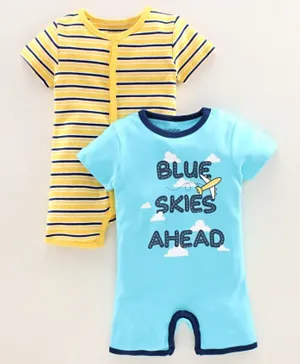 Babyoye Half Sleeves Romper Plane Print Pack of 2 - Yellow Blue