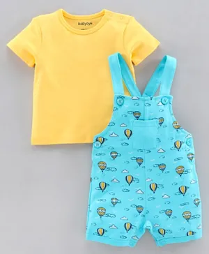 Babyoye Dungaree with Half Sleeves Inner Tee Hot Air Balloon Print - Blue Yellow
