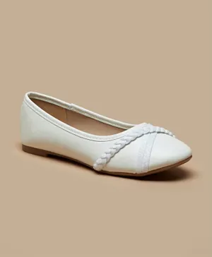 Flora Bella by ShoeExpress Solid Lace Detail Slip On Ballerinas - White