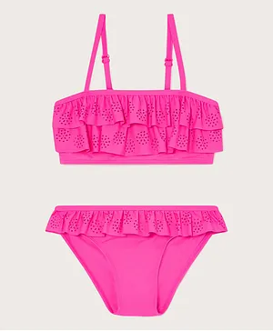 Monsoon Children Laser Cut Frill Two Piece Swimsuit - Pink