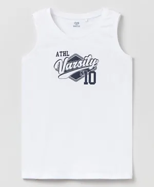OVS Cotton Racerback Varsity Graphic Vest - Bright White