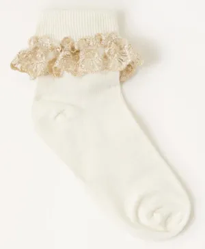 Monsoon Children Floral Knitted Sparkle Lace Socks - Ivory