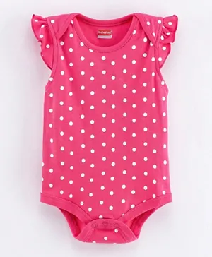 Babyhug Flutter Sleeves 100% Cotton Onesie Polka Dot Print - Pink