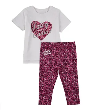 Juicy Couture Leopard Print T-Shirt & Leggings Set - White & Pink