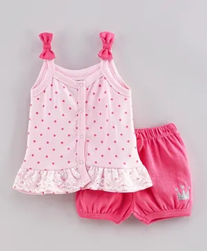 Babyoye Sleeveless Top and Bloomer Set Dots Print - Pink