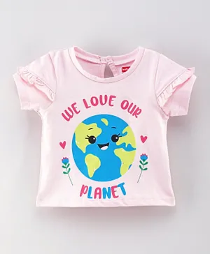 Babyhug Half Sleeves Tee Planet Print - Pink