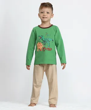 Kookie Kids Dino Full Sleeves Night Suit - Green