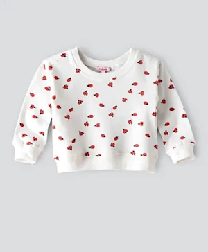 Jelliene Ladybug Printed Cotton Sweatshirt - White