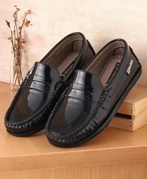 Pine Kids Round Toe Party Wear Loafers with Cushioned Footbed - Black
