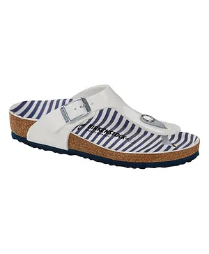 Birkenstock Gizeh Kids EVA Slip On Nautical Stripes Sandals - White