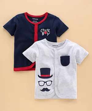 Babyoye 100% Cotton Half Sleeves Vests Boy Print Pack of 2 - Navy Blue Grey