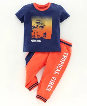 Babyoye Half Sleeves Tee & Lounge Pant Tropical Days Print - Orange