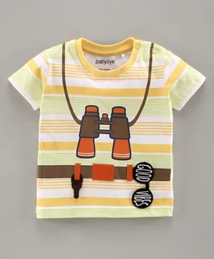 Babyoye Half Sleeves Striped Tee Binoculars Print - Yellow