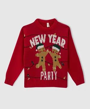 DeFacto Tricot New Year Sweater - Red