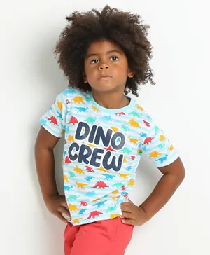Babyhug Biowashed Half Sleeves T-Shirt Dino Print - Blue