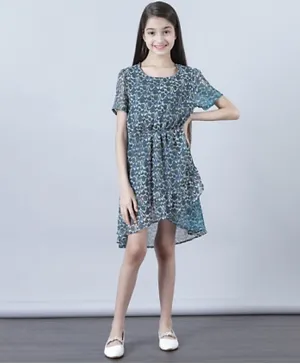 Neon Printed Casual Dress - Blue