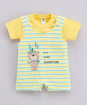 ToffyHouse Dungaree Style Romper With Half Sleeves Tee Bear Print -  Yellow
