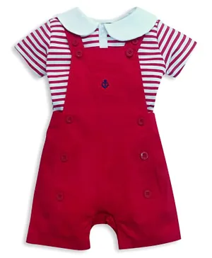 ToffyHouse Dungaree with Half Sleeves Striped Tee - Red